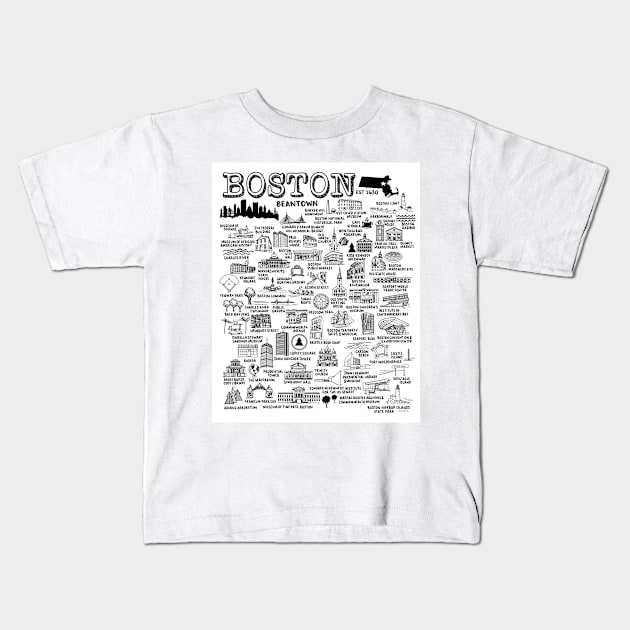 Boston Map Kids T-Shirt by fiberandgloss